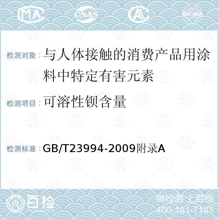 可溶性钡含量 与人体接触的消费产品用涂料中特定有害元素限量