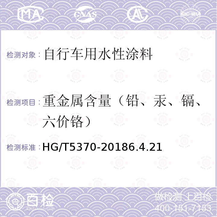 重金属含量（铅、汞、镉、六价铬） 自行车用水性涂料