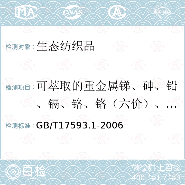 可萃取的重金属锑、砷、铅、镉、铬、铬（六价）、钴、铜、镍、汞 纺织品 重金属的测定 第1部分：原子吸收分光光度法