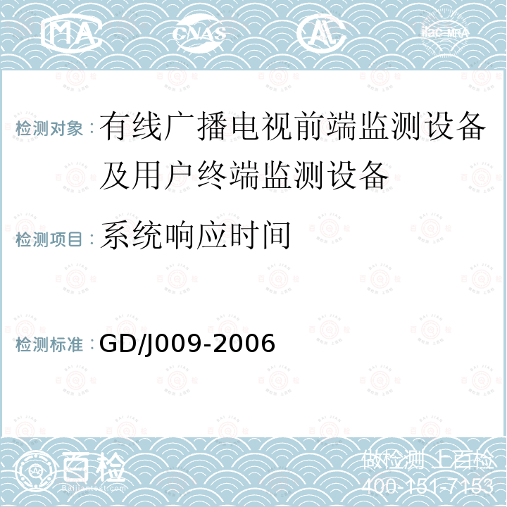 系统响应时间 有线广播电视前端监测设备及用户终端监测设备入网技术要求及测量方法