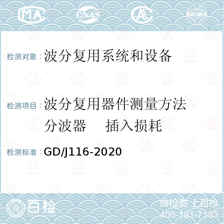 波分复用器件测量方法 分波器 插入损耗 波分复用系统设备技术要求和测量方法