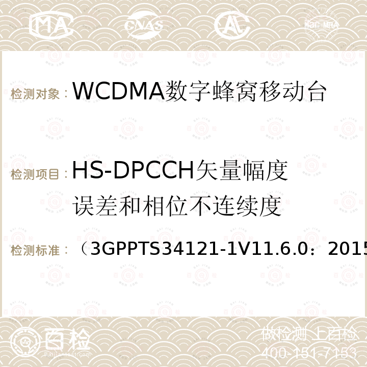 HS-DPCCH矢量幅度误差和相位不连续度 第三代合作伙伴计划；无线接入网技术规范组；终端设备一致性规范；无线发射与接收（FDD）；第一部分：一致性规范