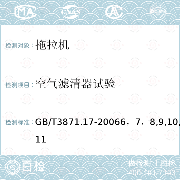 空气滤清器试验 农业拖拉机试验规程 第17部分:发动机空气滤清器