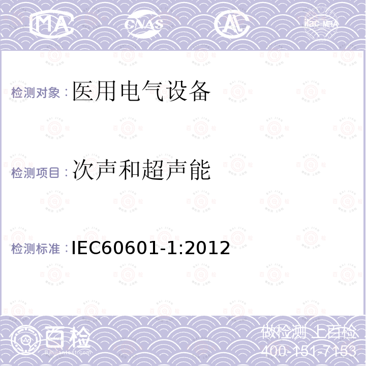 次声和超声能 医用电气设备第1部分：基本安全和基本性能的通用要求 Medical electrical equipment –Part 1: General requirements for basic safety and essential performance