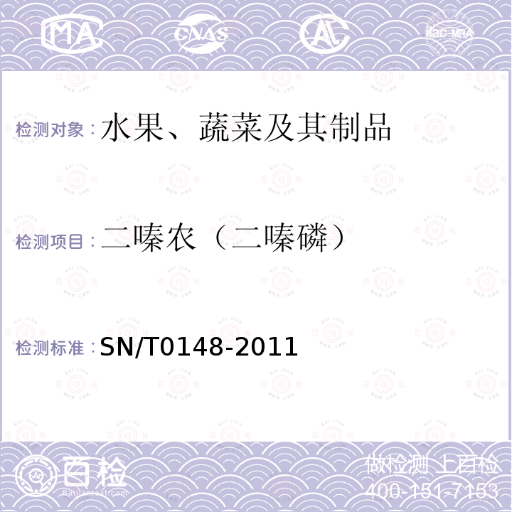 二嗪农（二嗪磷） 进出口水果蔬菜中有机磷农药残留量检测方法 气相色谱和气相色谱-质谱法