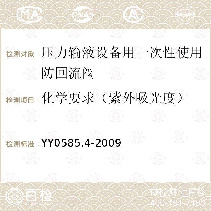 化学要求（紫外吸光度） 压力输液设备用一次性使用液路及附件 第4部分：防回流阀