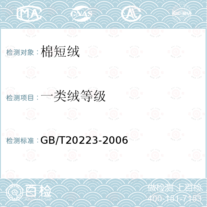 一类绒等级 GB/T 20223-2006 棉短绒