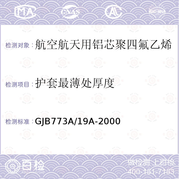 护套最薄处厚度 航空航天用铝芯聚四氟乙烯/玻璃丝组合绝缘电线电缆详细规范