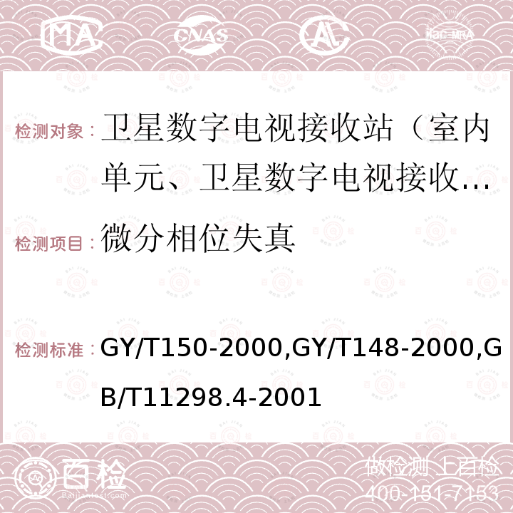 微分相位失真 卫星数字电视接收站测量方法——室内单元测量,
卫星数字电视接收机技术要求,
卫星电视地球接收站测量方法室内单元测量