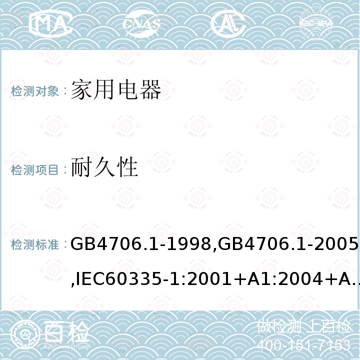 耐久性 家用和類似用途電器的安全 第1部分:通用要求