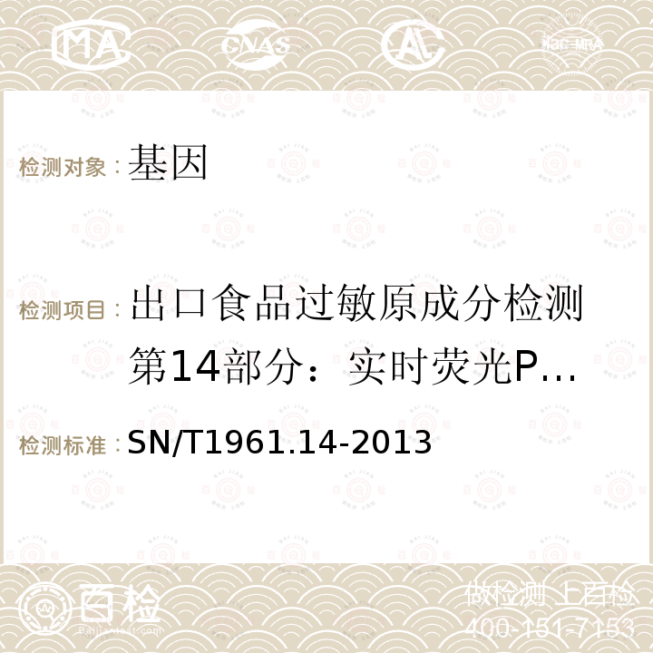 出口食品过敏原成分检测 第14部分：实时荧光PCR方法检测鱼成分 出口食品过敏原成分检测 第14部分:实时荧光PCR方法检测鱼成分