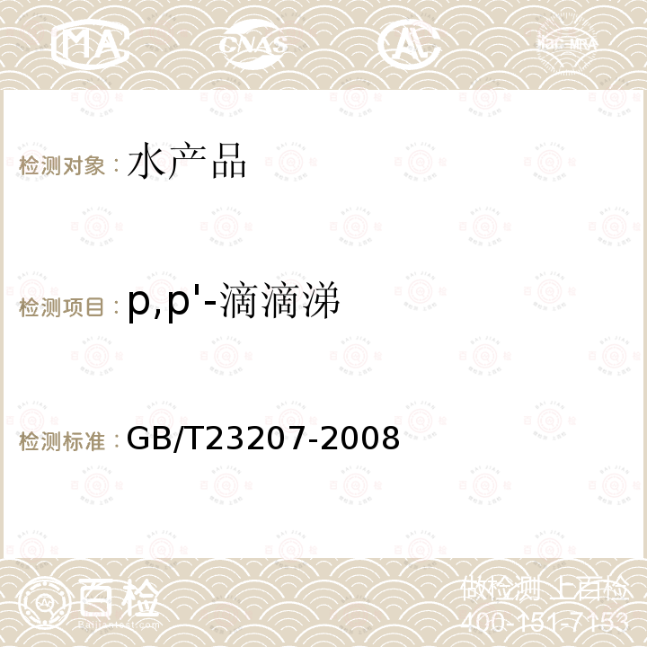 p,p'-滴滴涕 河豚鱼、鳗鱼和对虾中485种农药及相关化学品残留量的测定 气相色谱-质谱法