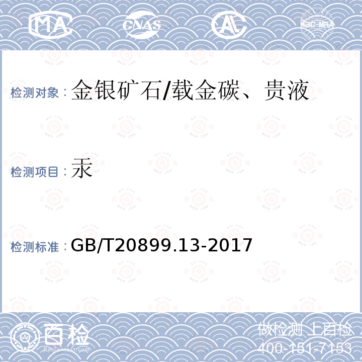 汞 金矿石化学分析方法 第13部分：铅、锌、铋、镉、铬、砷和汞量的测定 电感耦合等离子体原子发射光谱法