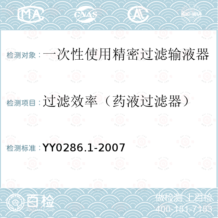 过滤效率（药液过滤器） 专用输液器 第1部分：一次性使用精密过滤输液器