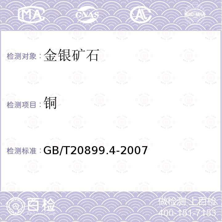 铜 金矿石化学分析方法 第4部分： 铜量的测定 火焰原子吸收光谱法测定铜量