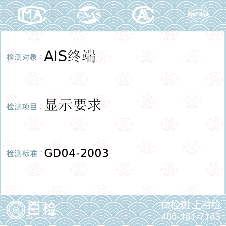 显示要求 GD 04-2003 中国船级社 自动识别系统（AIS）检验指南