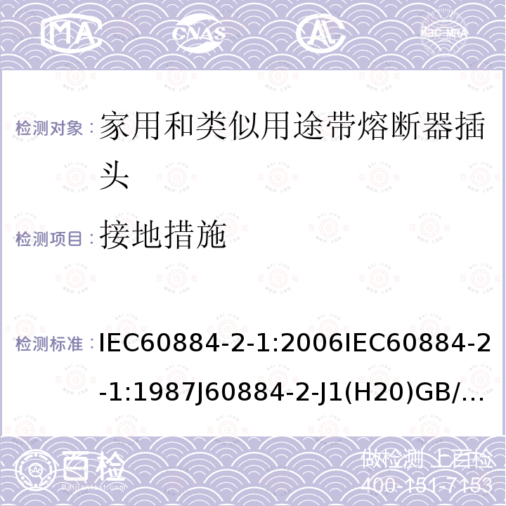 接地措施 家用和类似用途插头插座 第2部分:带熔断器插头的特殊要求