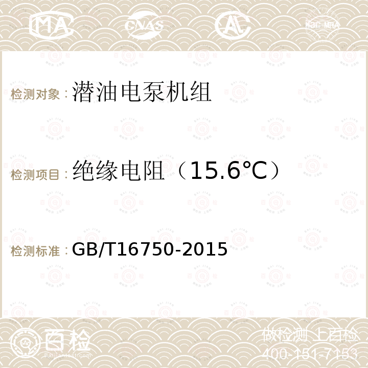 绝缘电阻（15.6℃） GB/T 16750-2015 潜油电泵机组