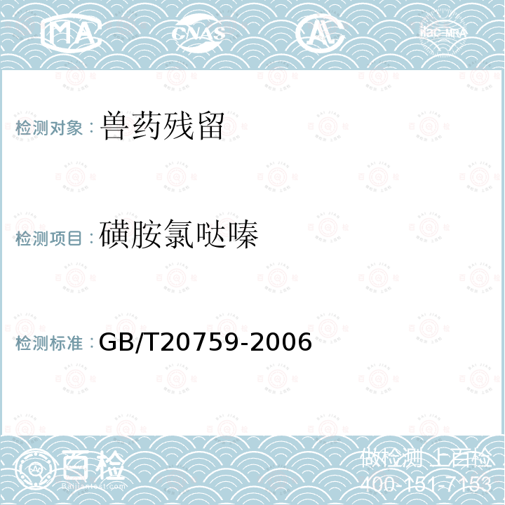 磺胺氯哒嗪 畜禽肉中十六种磺胺类药物残留量的测定 液相色谱 串联质谱法