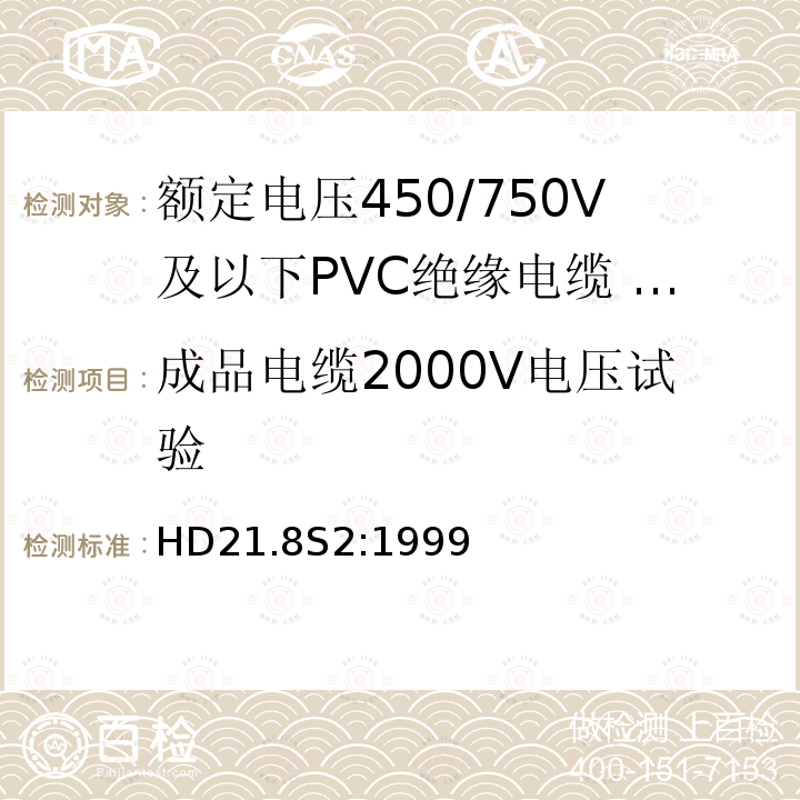 成品电缆2000V电压试验 额定电压450/750V及以下聚氯乙烯绝缘电缆 第8部分：装饰照明回路用单芯无护套电缆