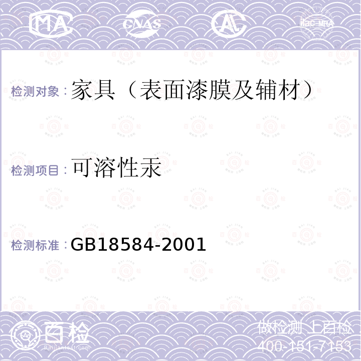 可溶性汞 室内装饰装修材料　木家具中有害物质限量