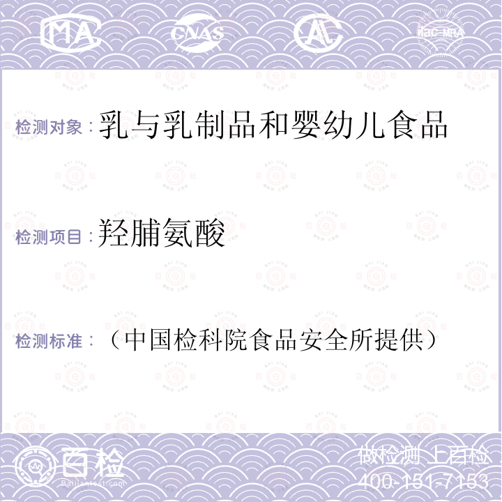 羟脯氨酸 （中国检科院食品安全所提供） 乳与乳制品中动物水解蛋白鉴定—L（-）-测定法