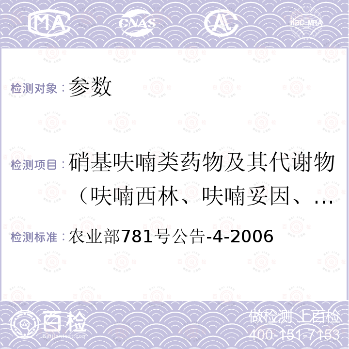 硝基呋喃类药物及其代谢物（呋喃西林、呋喃妥因、呋喃它酮、呋喃唑酮、AOZ、AMOZ、AHD、SEM） 动物源食品中硝基呋喃类代谢物残留量的测定 高效液相色谱-串联质谱法