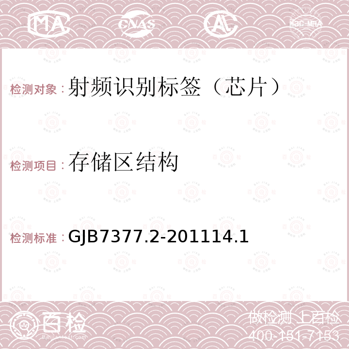 存储区结构 军用射频识别空中接口 第2部分：2.45GHz参数