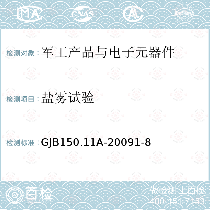 盐雾试验 军用装备实验室环境试验方法 第11部分:盐雾试验