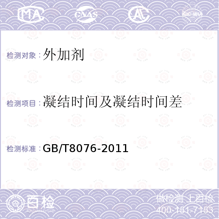 凝结时间及凝结时间差 GB 8076-2008 混凝土外加剂