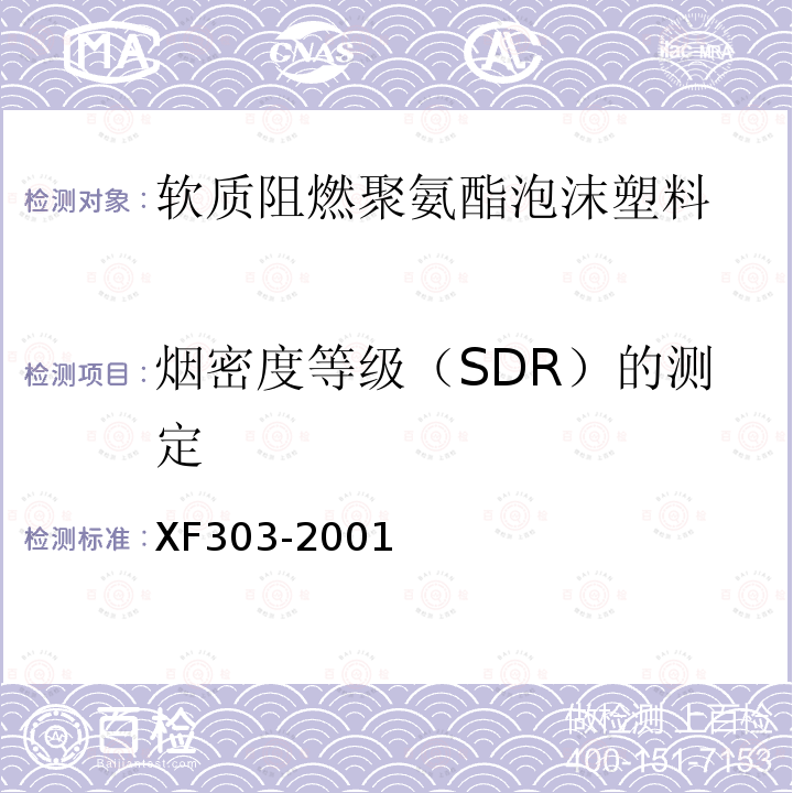 烟密度等级（SDR）的测定 软质阻燃聚氨酯泡沫塑料