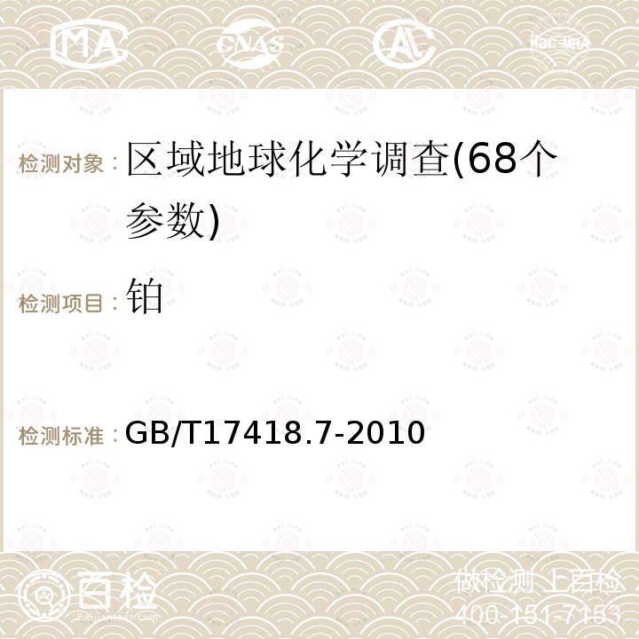 铂 地球化学样品中贵金属分析方法 第7部分:铂族元素量测定 镍锍试金砘 感耦合等离子体质谱法