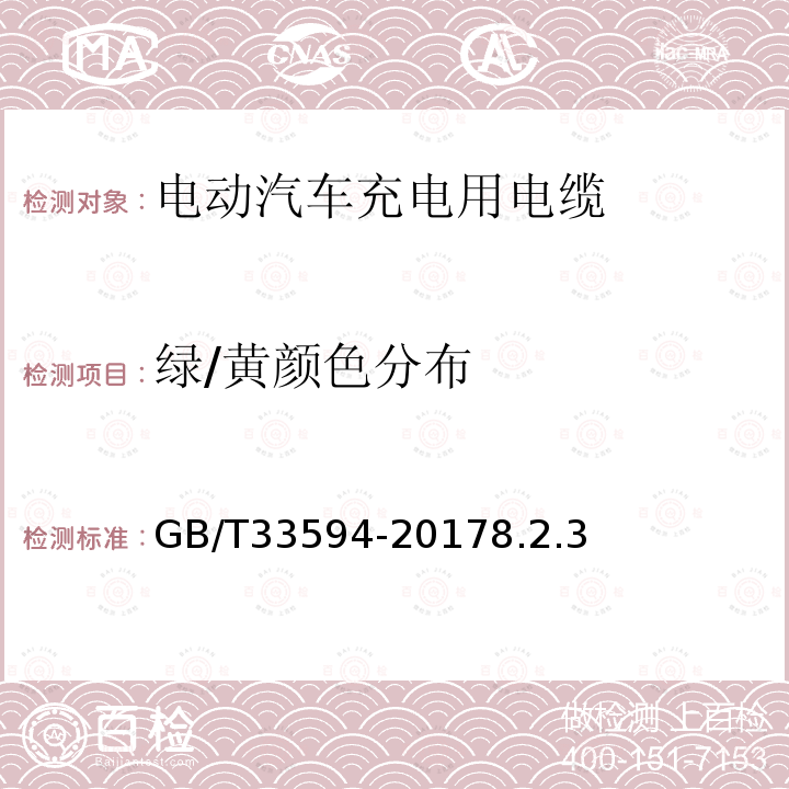 绿/黄颜色分布 电动汽车充电用电缆