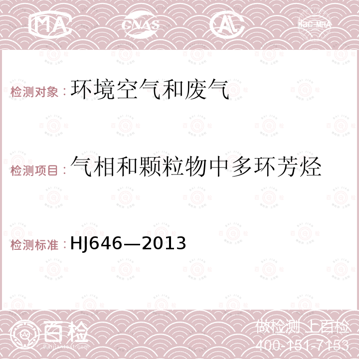 气相和颗粒物中多环芳烃 环境空气和废气 气相和颗粒物中多环芳烃的测定 气相色谱-质谱法