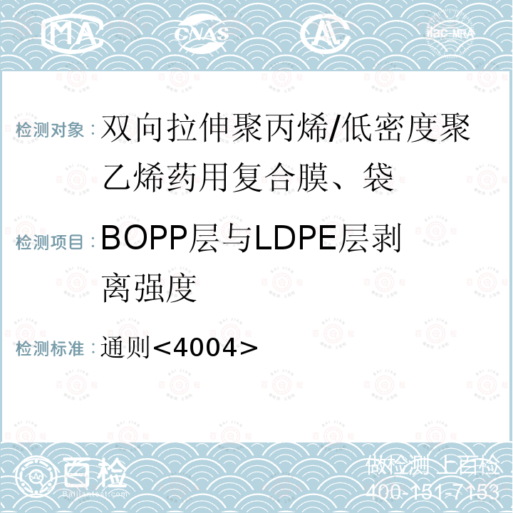 BOPP层与LDPE层剥离强度 中国药典2020年版四部