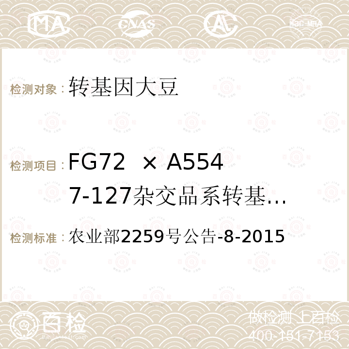 FG72 × A5547-127杂交品系转基因成分（定性） 转基因植物及其产品成分检测 耐除草剂大豆FG72及其衍生品种定性PCR方法