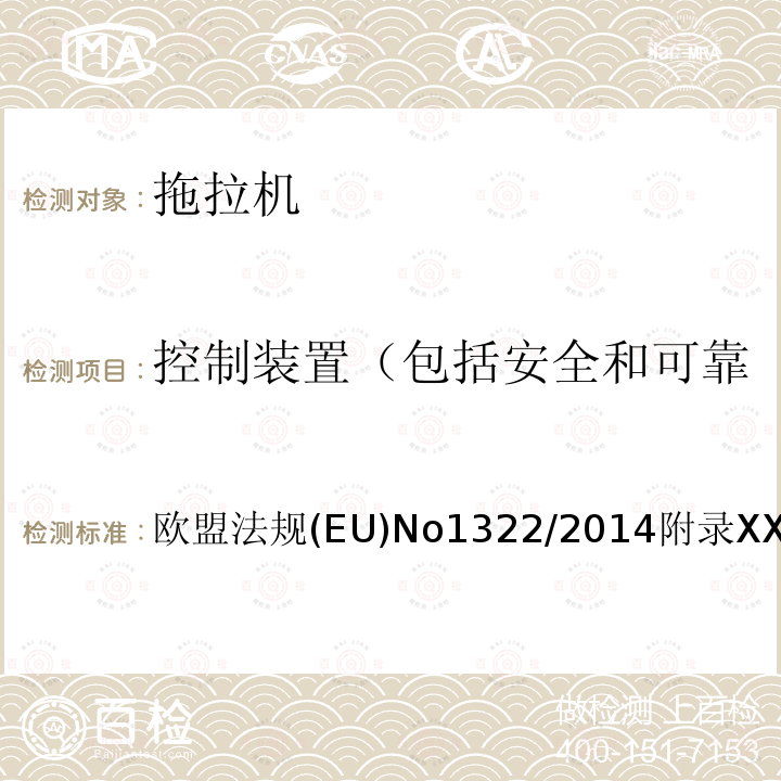 控制装置（包括安全和可靠性、应急和自动停止装置） 欧盟法规(EU)No1322/2014附录XXIII 农业和林业车辆认证的结构和通用性要求