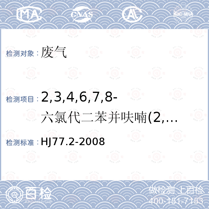 2,3,4,6,7,8-六氯代二苯并呋喃(2,3,4,6,7,8-H6CDF) 环境空气和废气 二噁英类的测定 同位素稀释高分辨气相色谱-高分辨质谱法