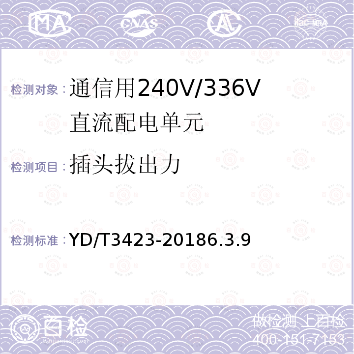 插头拔出力 YD/T 3423-20186.3 通信用240V/336V直流配电单元