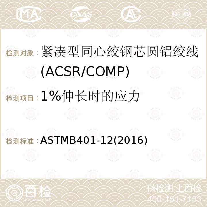 1%伸长时的应力 紧凑型同心绞钢芯圆铝绞线标准规范(ACSR/COMP)