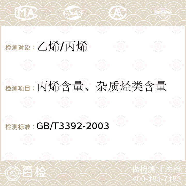 丙烯含量、杂质烃类含量 工业用丙烯中烃类杂质的测定 气相色谱法