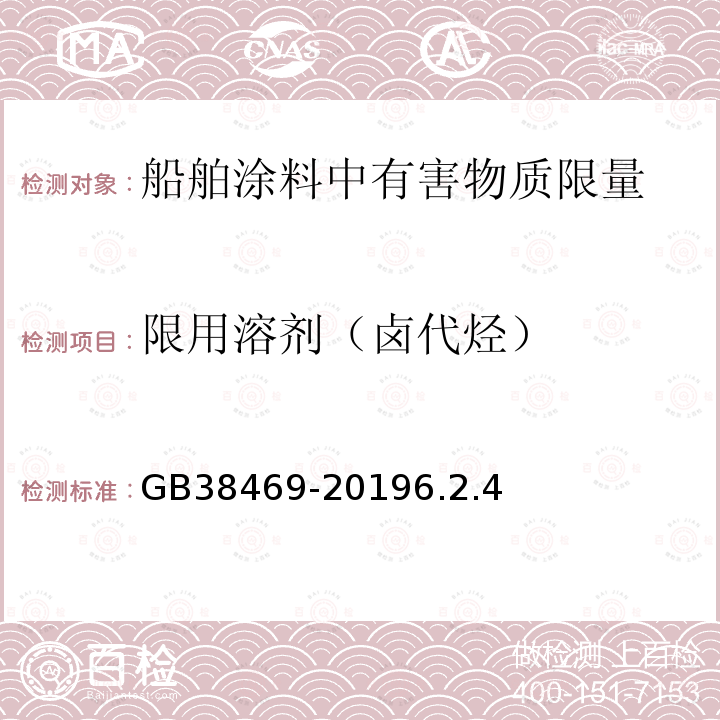 限用溶劑（鹵代烴） 船舶涂料中有害物質限量