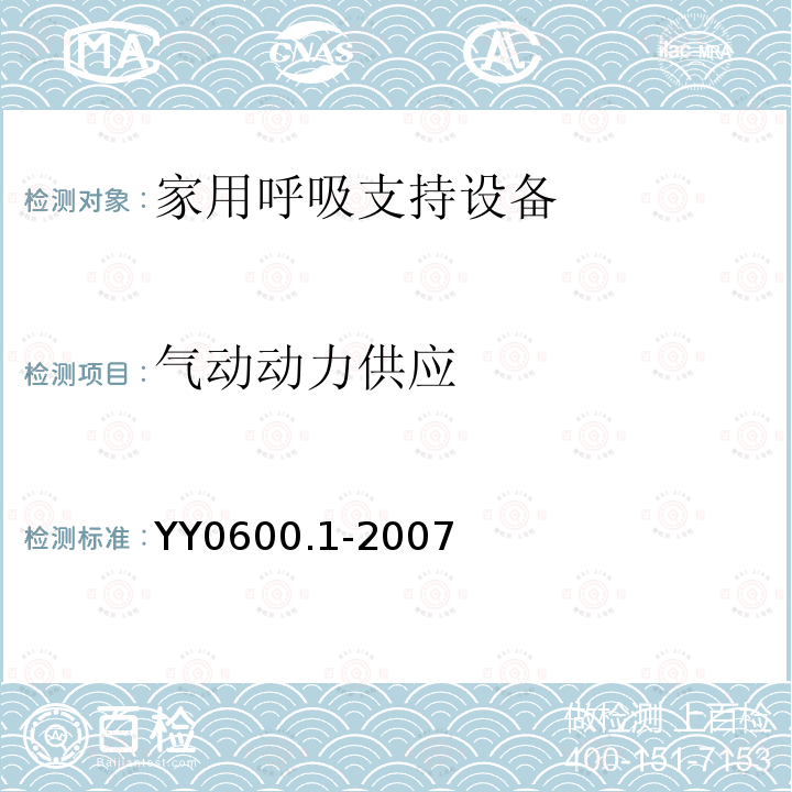 气动动力供应 医用呼吸机 基本安全和主要性能专用要求　第1部分:家用呼吸支持设备