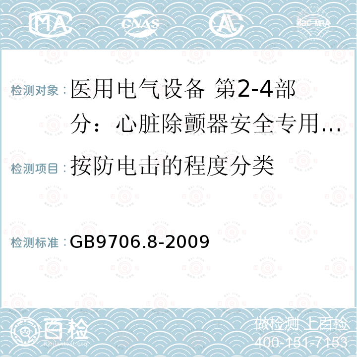 按防电击的程度分类 医用电气设备 第2-4部分：心脏除颤器安全专用要求