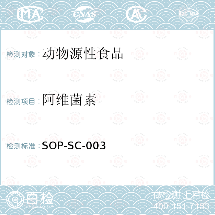 阿维菌素 SOP-SC-003 动物组织中,依维菌素,多拉菌素残留量的测定方法-LC-MS检测法