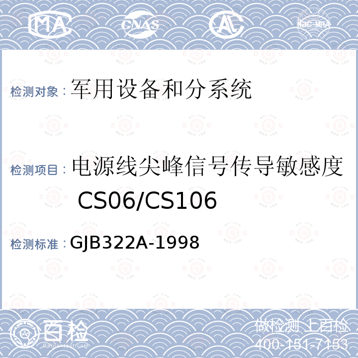 电源线尖峰信号传导敏感度 CS06/CS106 军用计算机通用规范