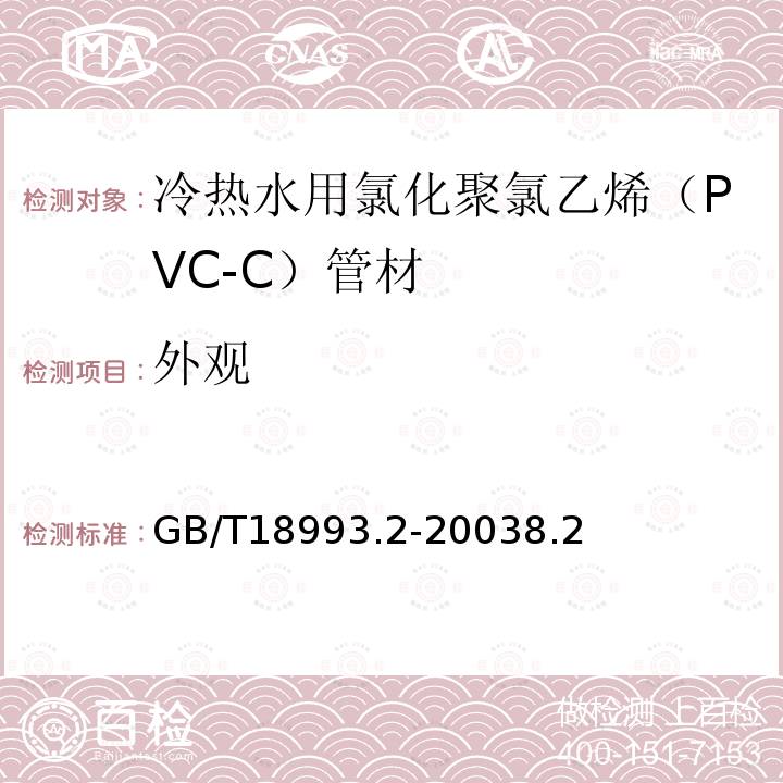 外观 冷热水用氯化聚氯乙烯（PVC－C）管道系统 第2部分：管材