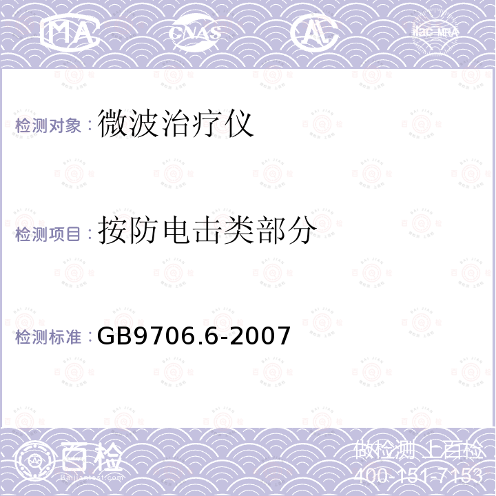 按防电击类部分 医用电气设备第二部分：微波治疗设备安全专用要求