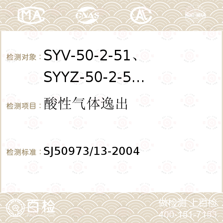 酸性气体逸出 SYV-50-2-51、SYYZ-50-2-51型实心聚乙烯绝缘柔软射频电缆详细规范