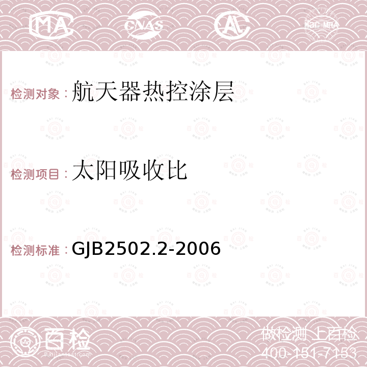 太陽吸收比 航天器熱控涂層試驗方法 第2部分：太陽吸收比測試